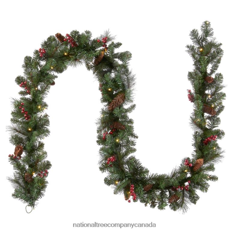 National Tree Company Pre-Lit Artificial Christmas Garland Green Crestwood Spruce White Lights Decorated with Pine Cones Berry Clusters Plug In Christmas Collection 9 Feet 68R08325
