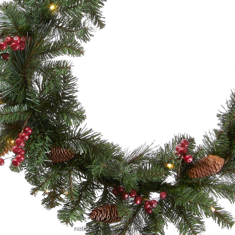 National Tree Company Pre-Lit Artificial Christmas Garland Green Crestwood Spruce White Lights Decorated with Pine Cones Berry Clusters Plug In Christmas Collection 9 Feet 68R08325