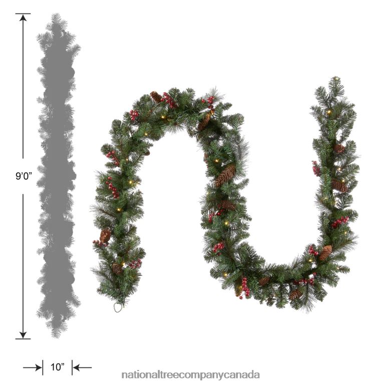 National Tree Company Pre-Lit Artificial Christmas Garland Green Crestwood Spruce White Lights Decorated with Pine Cones Berry Clusters Plug In Christmas Collection 9 Feet 68R08325