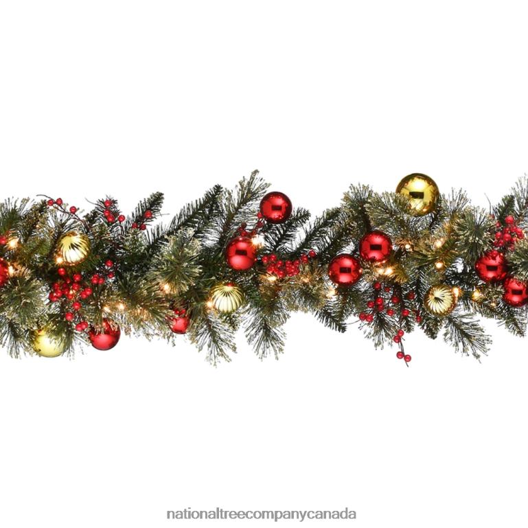 National Tree Company Pre-Lit Artificial Christmas Garland Green Dakota Pine White Lights Decorated With Ball Ornaments Berry Clusters Frosted Branches Plug In Christmas Collection 9 Feet 68R