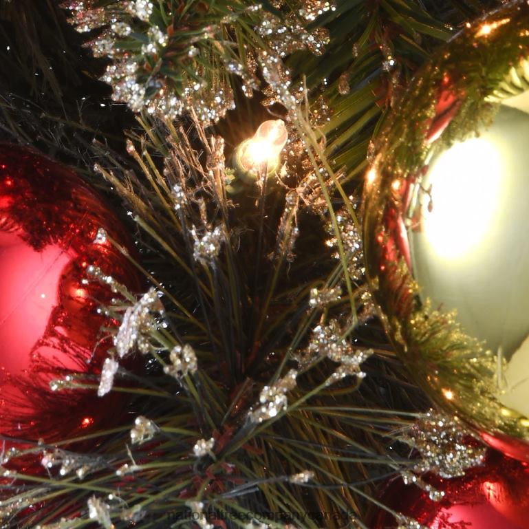 National Tree Company Pre-Lit Artificial Christmas Garland Green Dakota Pine White Lights Decorated With Ball Ornaments Berry Clusters Frosted Branches Plug In Christmas Collection 9 Feet 68R