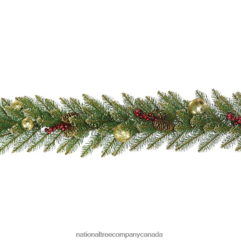 National Tree Company Pre-Lit Artificial Christmas Garland Green Dunhill Fir Decorated With Pine Cones Frosted Branches Berry Clusters Battery Operated Christmas Collection 9 Feet 68R08390