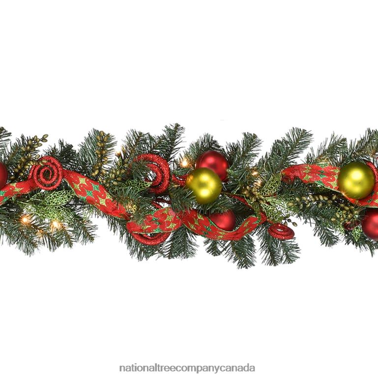 National Tree Company Pre-Lit Artificial Christmas Garland Green Evergreen Decorated With Berry Clusters Ribbon Ball Ornaments Plug In Christmas Collection 9 Feet 68R08391