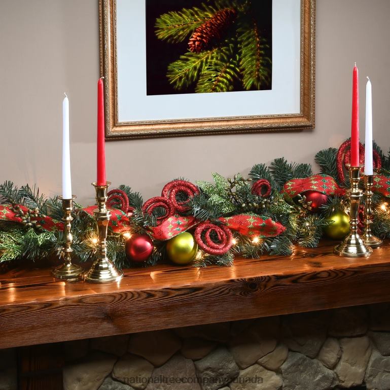 National Tree Company Pre-Lit Artificial Christmas Garland Green Evergreen Decorated With Berry Clusters Ribbon Ball Ornaments Plug In Christmas Collection 9 Feet 68R08391