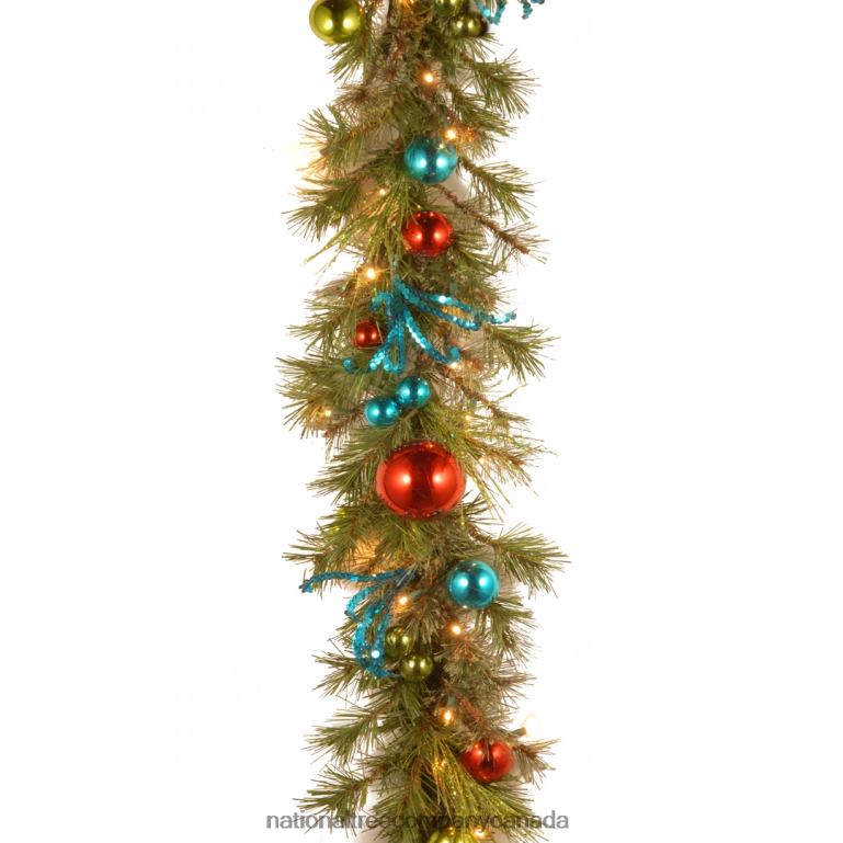 National Tree Company Pre-Lit Artificial Christmas Garland Green Evergreen Decorated With Berry Clusters Ribbon Ball Ornaments Plug In Christmas Collection 9 Feet 68R08427