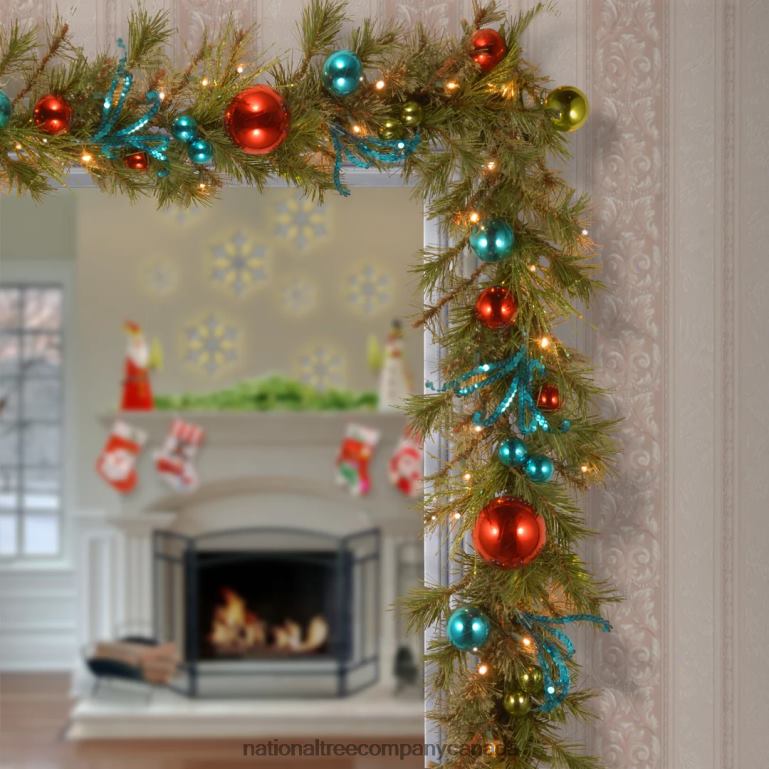 National Tree Company Pre-Lit Artificial Christmas Garland Green Evergreen Decorated With Berry Clusters Ribbon Ball Ornaments Plug In Christmas Collection 9 Feet 68R08427