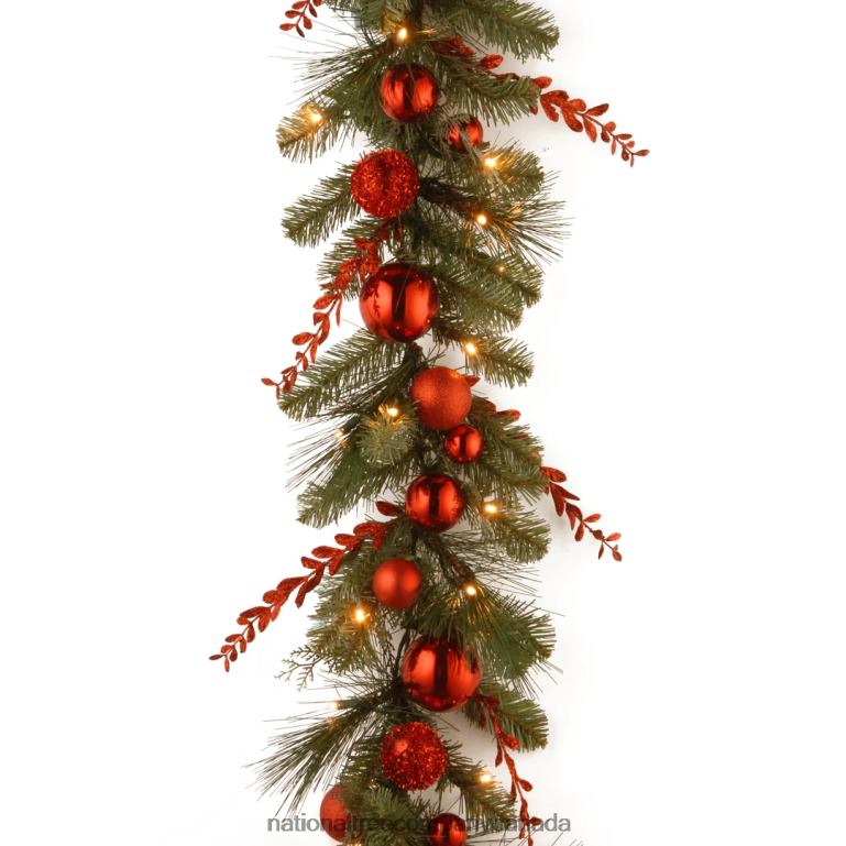 National Tree Company Pre-Lit Artificial Christmas Garland Green Evergreen White Lights Decorated With Glittered Stems Ball Ornaments Battery Powered Christmas Collection 9 Feet 68R08370