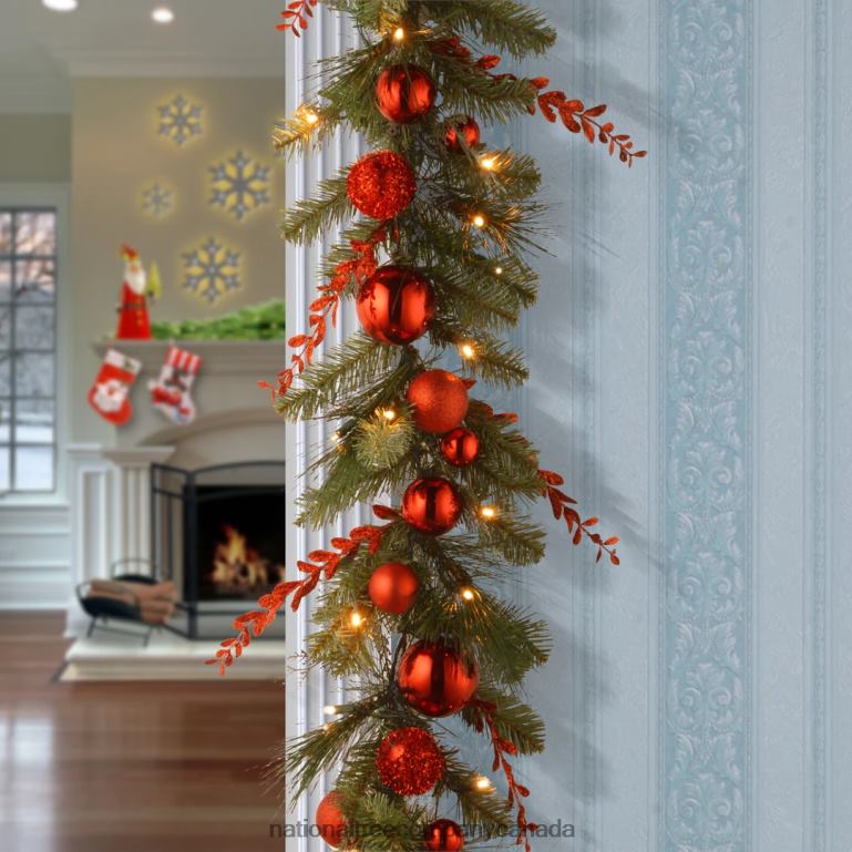 National Tree Company Pre-Lit Artificial Christmas Garland Green Evergreen White Lights Decorated With Glittered Stems Ball Ornaments Battery Powered Christmas Collection 9 Feet 68R08370