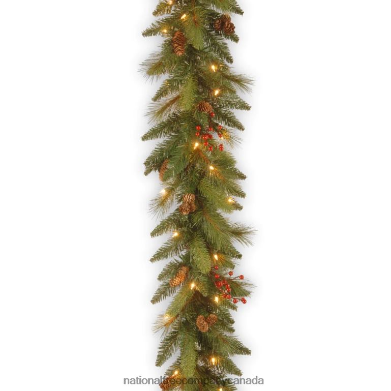 National Tree Company Pre-Lit Artificial Christmas Garland Green Evergreen White Lights Decorated With Pine Cones Berry Clusters Plug In Christmas Collection 9 Feet 68R08341