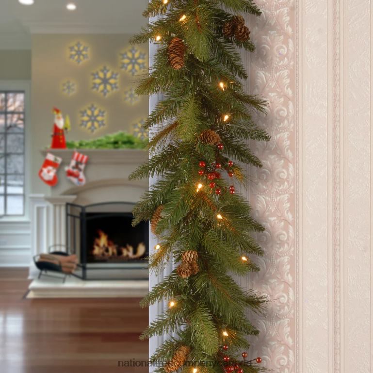 National Tree Company Pre-Lit Artificial Christmas Garland Green Evergreen White Lights Decorated With Pine Cones Berry Clusters Plug In Christmas Collection 9 Feet 68R08341