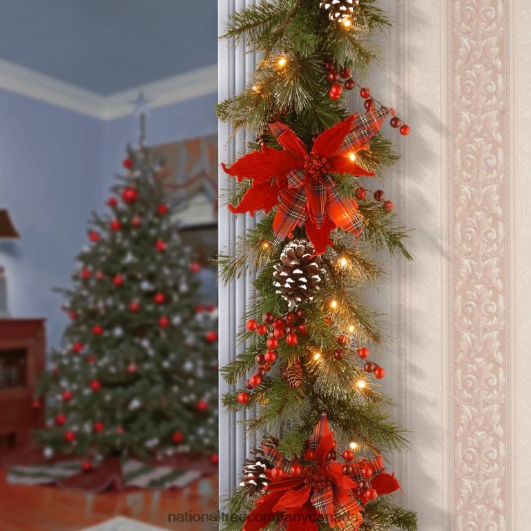 National Tree Company Pre-Lit Artificial Christmas Garland Green Evergreen White Lights Decorated With Plaid Bows Berry Clusters Pine Cones Plug In Christmas Collection 9 Feet 68R08426
