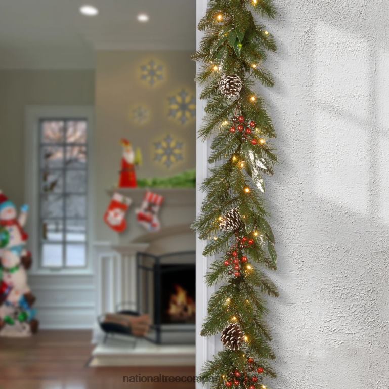 National Tree Company Pre-Lit Artificial Christmas Garland Green Frosted Berry Pine Decorated With Pine Cones Ball Ornaments Plug In Christmas Collection 9 Feet 68R08389