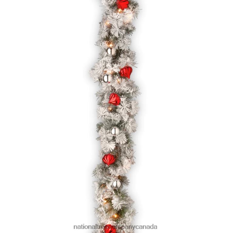 National Tree Company Pre-Lit Artificial Christmas Garland Green Glittery Bristle Pine White Lights Decorated With Frosted Branches Ball Ornaments Plug In Christmas Collection 9 Feet 68R08366