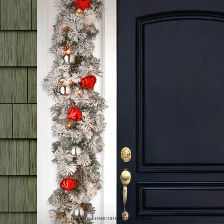 National Tree Company Pre-Lit Artificial Christmas Garland Green Glittery Bristle Pine White Lights Decorated With Frosted Branches Ball Ornaments Plug In Christmas Collection 9 Feet 68R08366