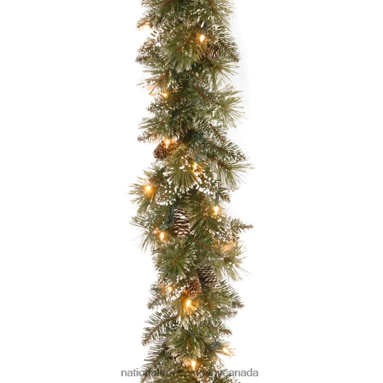 National Tree Company Pre-Lit Artificial Christmas Garland Green Glittery Bristle Pine White Lights Decorated with Pine Cones Battery Operated Christmas Collection 6 Feet 68R08330