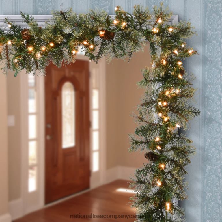 National Tree Company Pre-Lit Artificial Christmas Garland Green Golden Bristle White Lights Decorated With Pine Cones Plug In Christmas Collection 9 Feet 68R08406