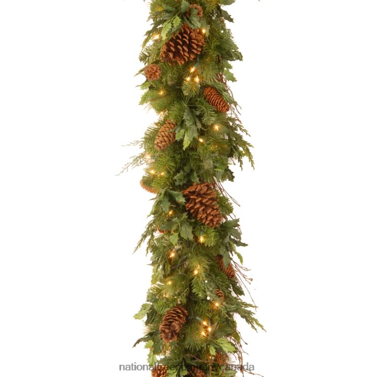 National Tree Company Pre-Lit Artificial Christmas Garland Green Juniper Pine White Lights Decorated With Pine Cones Plug In Christmas Collection 6 Feet 68R08425
