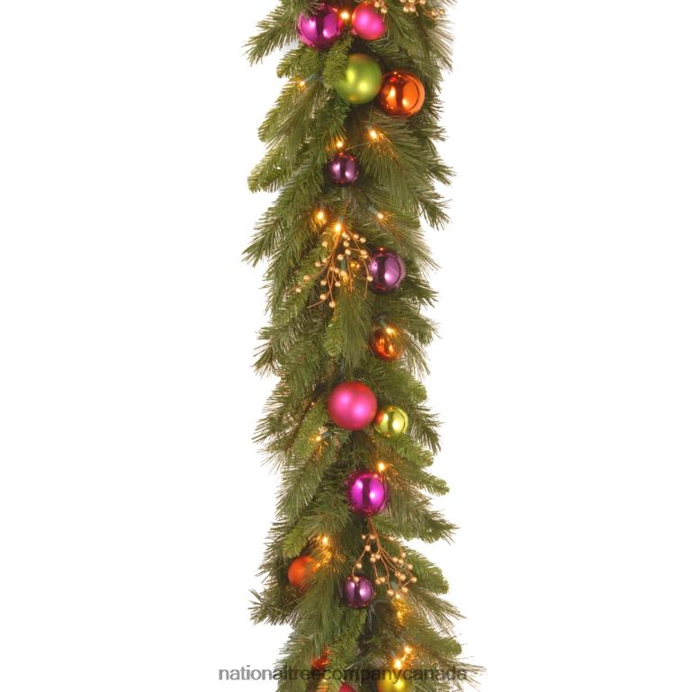 National Tree Company Pre-Lit Artificial Christmas Garland Green Kaleidoscope White Lights Decorated With Ball Ornaments Berry Clusters Plug In Christmas Collection 6 Feet 68R08376