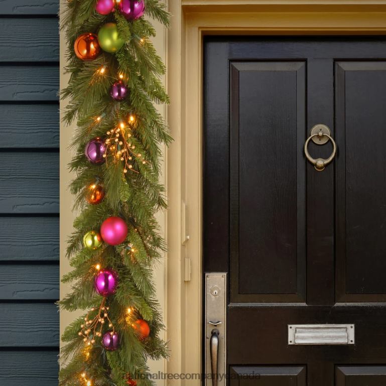 National Tree Company Pre-Lit Artificial Christmas Garland Green Kaleidoscope White Lights Decorated With Ball Ornaments Berry Clusters Plug In Christmas Collection 6 Feet 68R08376