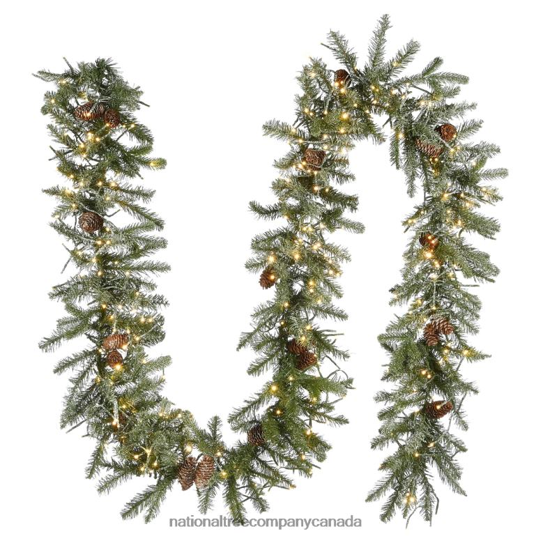 National Tree Company Pre-Lit Artificial Christmas Garland Green Morgan Spruce White Lights Decorated With Pine Cones Snowy Branches Plug In Christmas Collection 9 Feet 68R08369