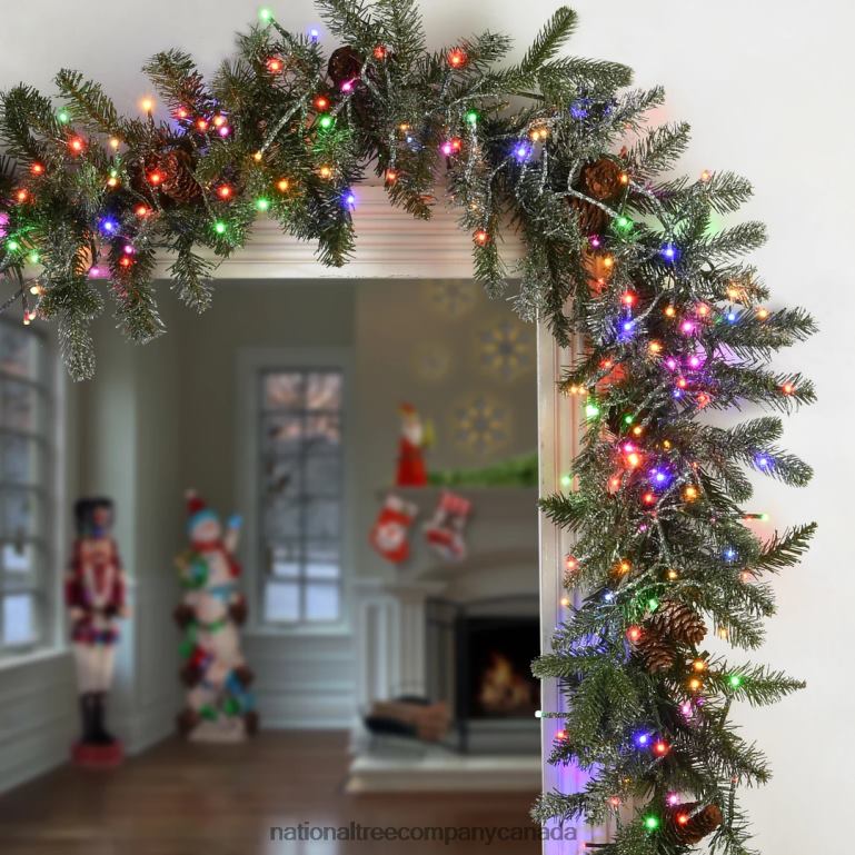 National Tree Company Pre-Lit Artificial Christmas Garland Green Morgan Spruce White Lights Decorated With Pine Cones Snowy Branches Plug In Christmas Collection 9 Feet 68R08369