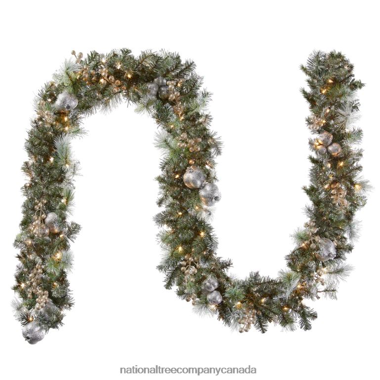 National Tree Company Pre-Lit Artificial Christmas Garland Green Pomegranate Pine White Lights Decorated With Ball Ornaments Berry Clusters Plug In Christmas Collection 9 Feet 68R08347