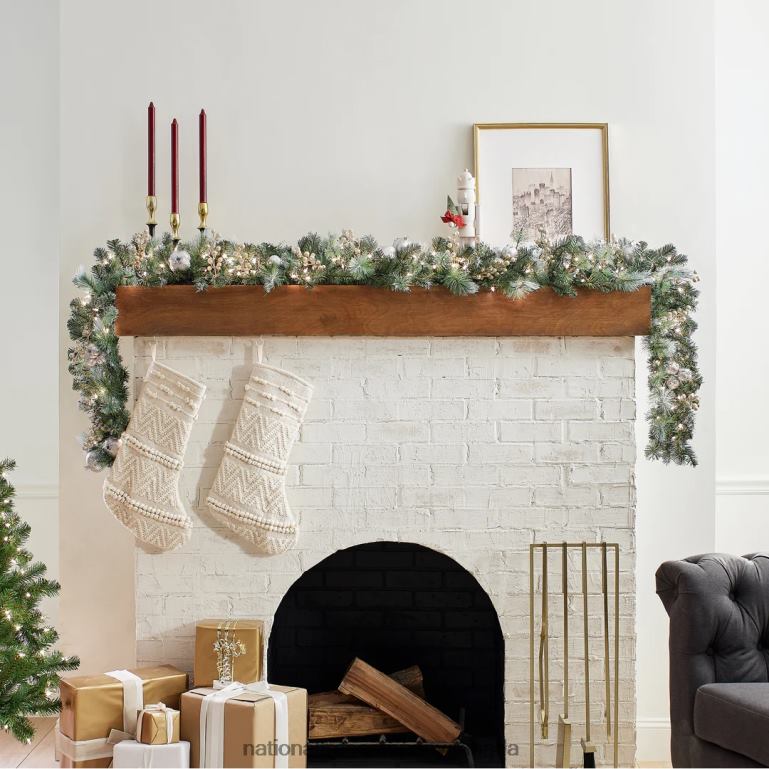 National Tree Company Pre-Lit Artificial Christmas Garland Green Pomegranate Pine White Lights Decorated With Ball Ornaments Berry Clusters Plug In Christmas Collection 9 Feet 68R08347