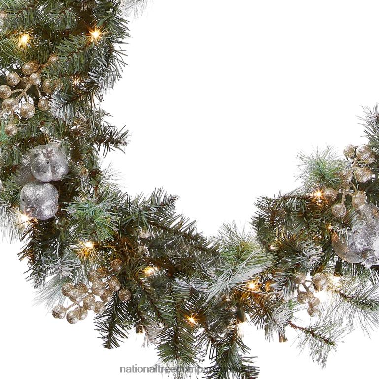 National Tree Company Pre-Lit Artificial Christmas Garland Green Pomegranate Pine White Lights Decorated With Ball Ornaments Berry Clusters Plug In Christmas Collection 9 Feet 68R08347