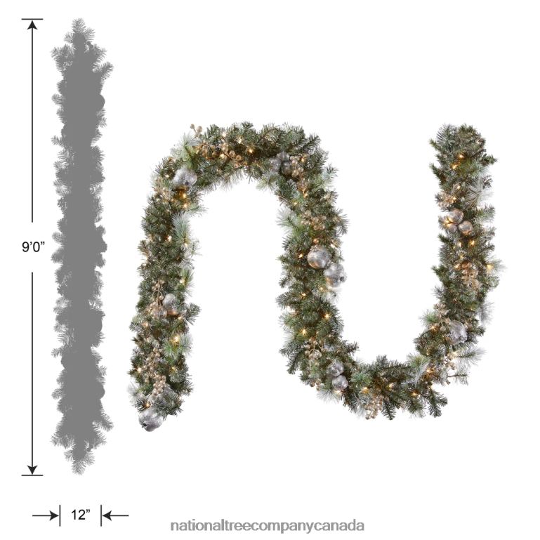 National Tree Company Pre-Lit Artificial Christmas Garland Green Pomegranate Pine White Lights Decorated With Ball Ornaments Berry Clusters Plug In Christmas Collection 9 Feet 68R08347