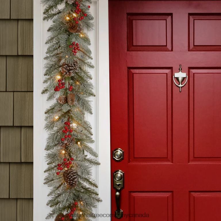 National Tree Company Pre-Lit Artificial Christmas Garland Green Snowy Bristle Berry White Lights Decorated With Pine Cones Berry Clusters Plug In Christmas Collection 9 Feet 68R08405
