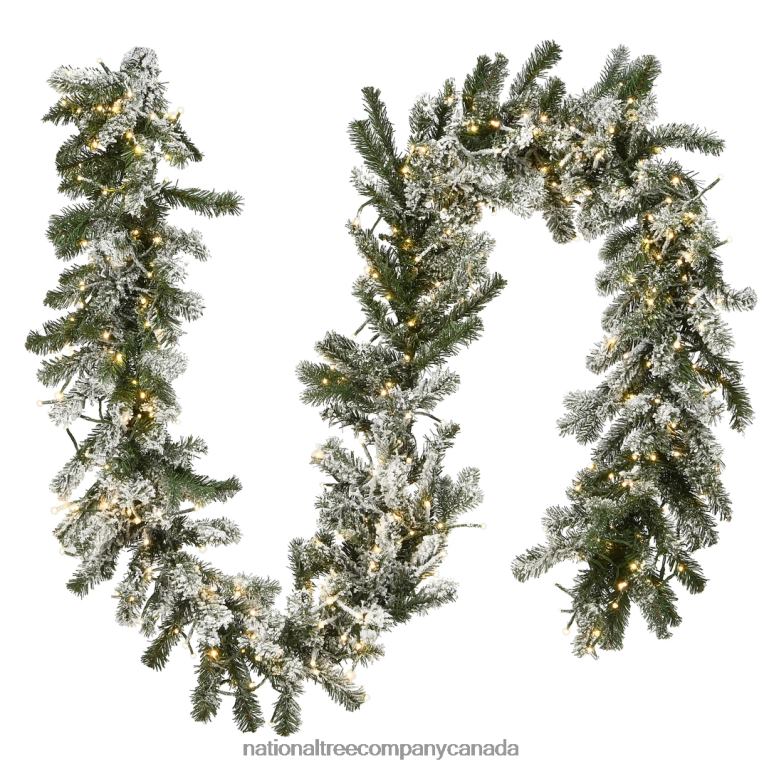 National Tree Company Pre-Lit Artificial Christmas Garland Green Snowy Green White Lights Decorated With Frosted Branches Plug In Christmas Collection 9 Feet 68R08424