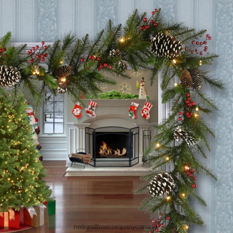 National Tree Company Pre-Lit Artificial Christmas Garland Green Snowy Green White Lights Decorated With Pine Cones Berry Clusters Plug In Christmas Collection 6 Feet 68R08355