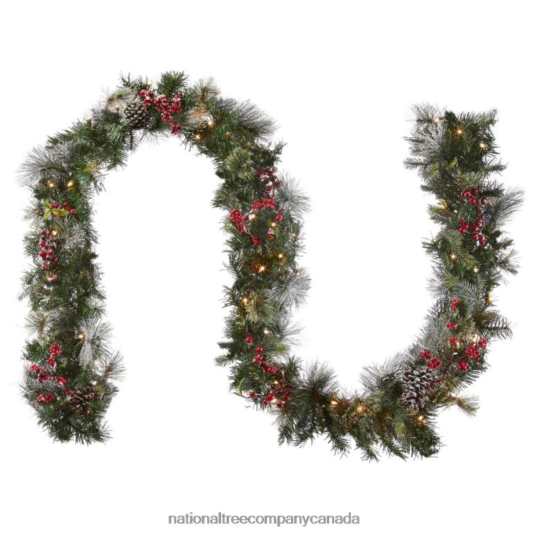 National Tree Company Pre-Lit Artificial Christmas Garland Green Wintry Berry White Lights Decorated With Pine Cones Berry Clusters Frosted Branches Plug In Christmas Collection 9 Feet 68R083
