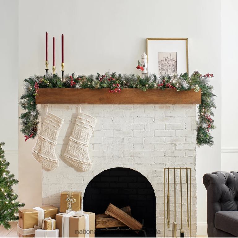 National Tree Company Pre-Lit Artificial Christmas Garland Green Wintry Berry White Lights Decorated With Pine Cones Berry Clusters Frosted Branches Plug In Christmas Collection 9 Feet 68R083