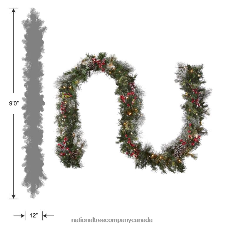 National Tree Company Pre-Lit Artificial Christmas Garland Green Wintry Berry White Lights Decorated With Pine Cones Berry Clusters Frosted Branches Plug In Christmas Collection 9 Feet 68R083