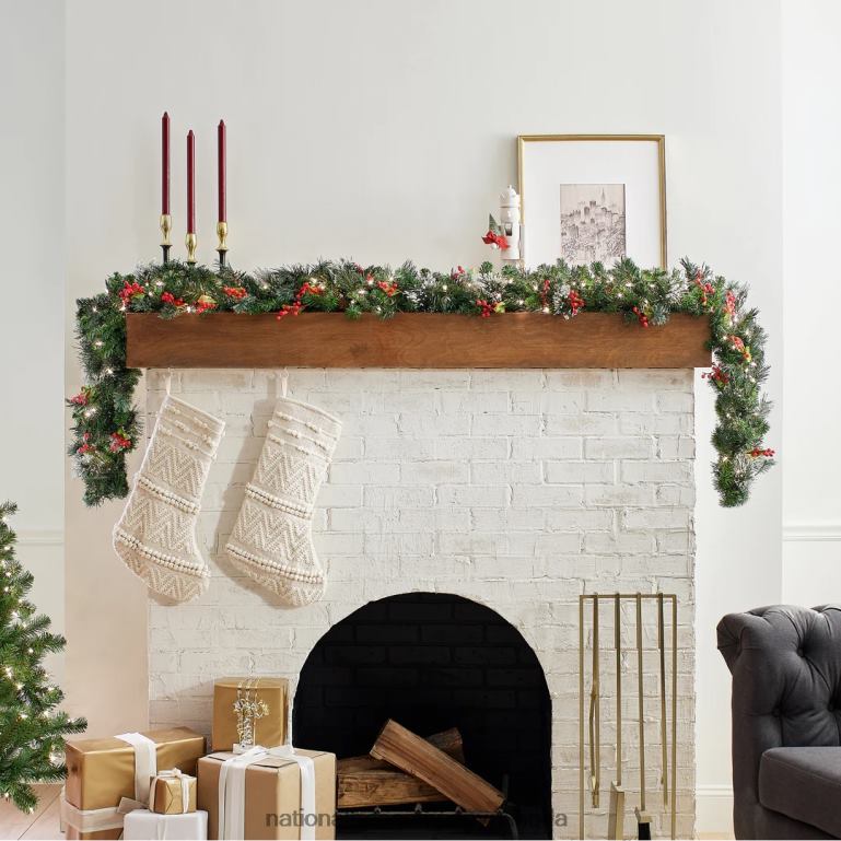 National Tree Company Pre-Lit Artificial Christmas Garland Green Wintry Pine White Lights Decorated with Pine Cones Berry Clusters Plug In Christmas Collection 9 Feet 68R08332