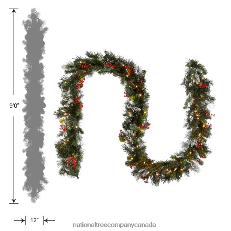 National Tree Company Pre-Lit Artificial Christmas Garland Green Wintry Pine White Lights Decorated with Pine Cones Berry Clusters Plug In Christmas Collection 9 Feet 68R08332