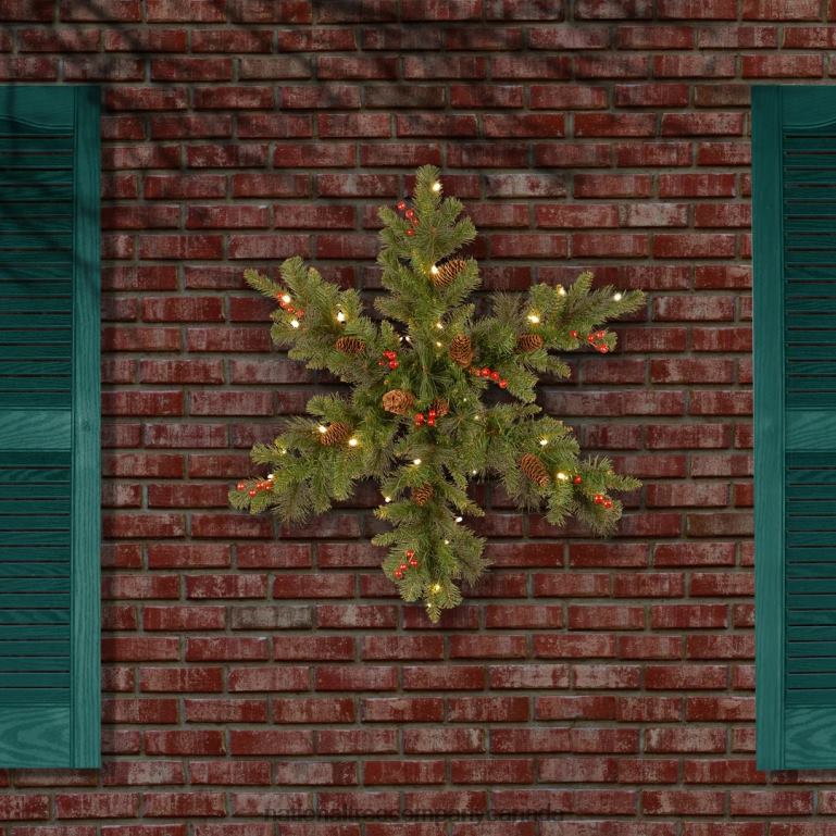 National Tree Company Pre-Lit Artificial Christmas Hanging Snowflake Green Crestwood Spruce Decorated with Pine Cones Berry Clusters Christmas Collection 32 Inches 68R08465