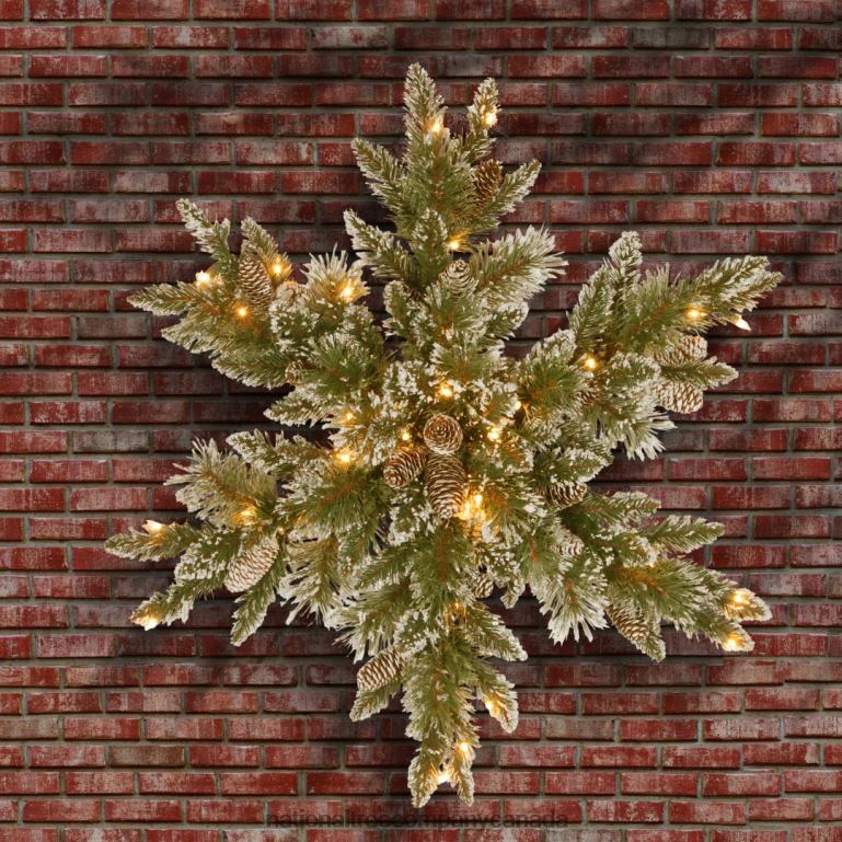 National Tree Company Pre-Lit Artificial Christmas Star Wreath Green Glittery Bristle Pine White Lights Decorated with Pine Cones Frosted Branches Christmas Collection 32 Inches 68R08440