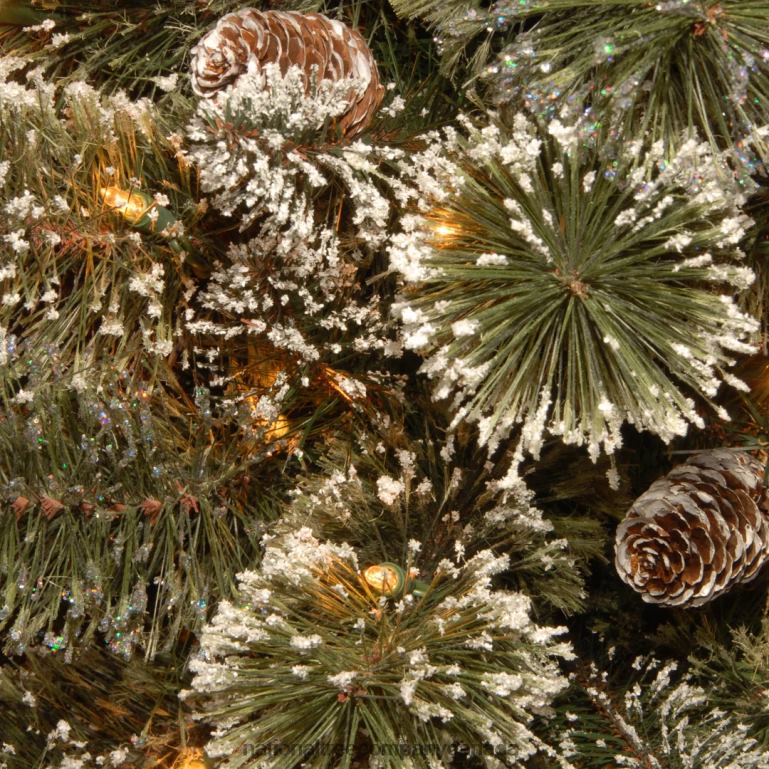National Tree Company Pre-Lit Artificial Christmas Star Wreath Green Glittery Bristle Pine White Lights Decorated with Pine Cones Frosted Branches Christmas Collection 32 Inches 68R08440