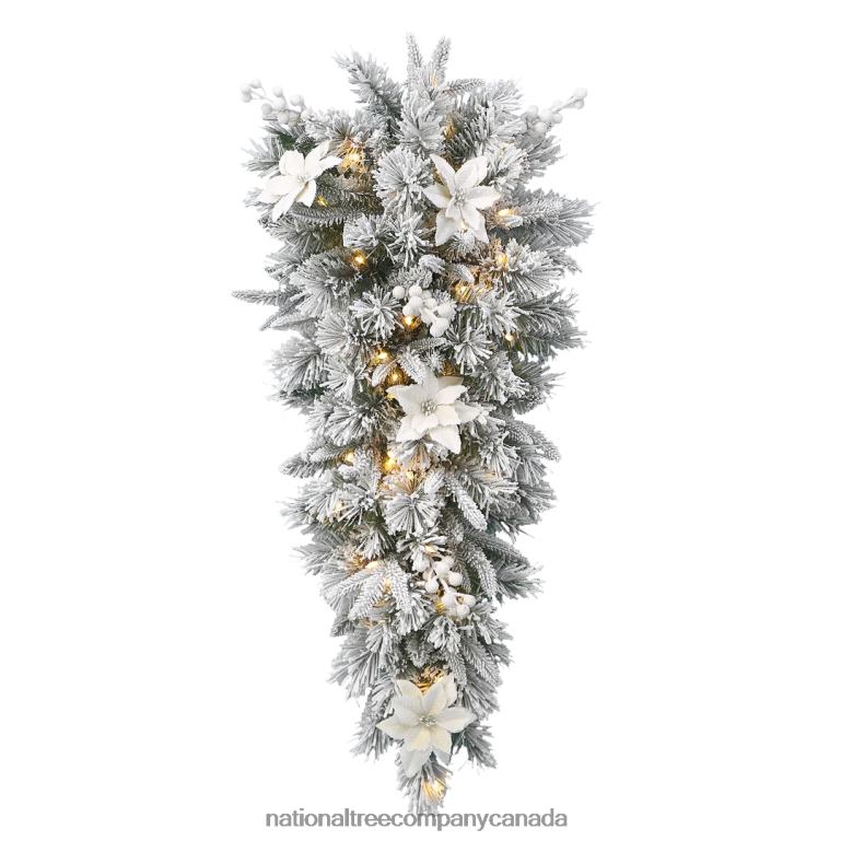 National Tree Company Pre-Lit Artificial Christmas Teardrop Green Colonial Fir White Lights Decorated with Pine Cones Flowers Frosted Branches Christmas Collection 32 Inches 68R08508