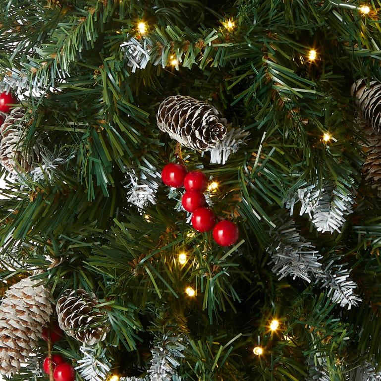 National Tree Company Pre-Lit Artificial Christmas Teardrop Green Frosted Berry White Lights Decorated with Pine Cones Berry Clusters Frosted Branches Christmas Collection 36 Inches 68R08438