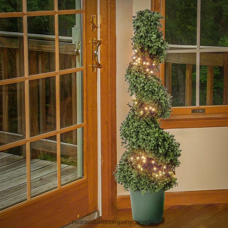 National Tree Company Pre-Lit Artificial Christmas Topiary Boxwood Spiral with Warm White LED Lights Battery Powered 44 in 68R08193