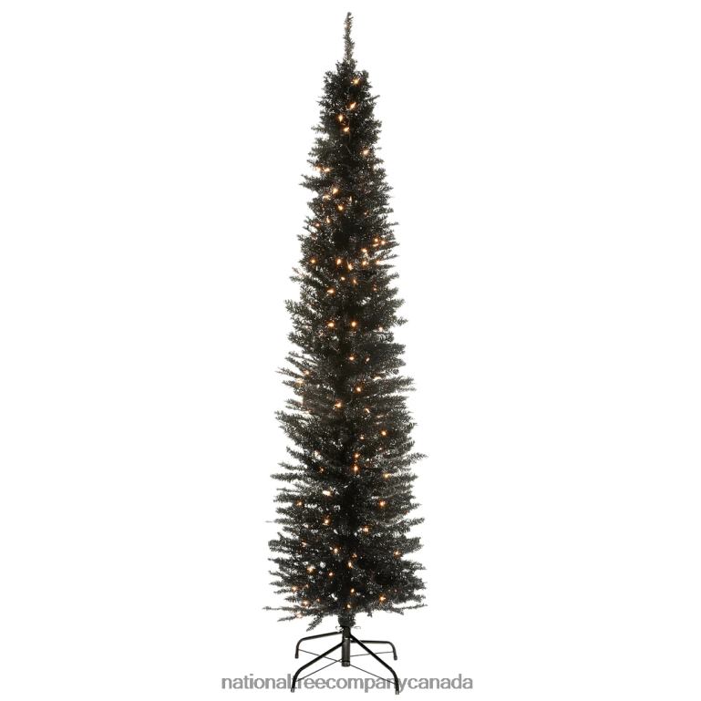 National Tree Company Pre-Lit Artificial Christmas Tree Black Tinsel White Lights Includes Stand 6 feet 68R08142