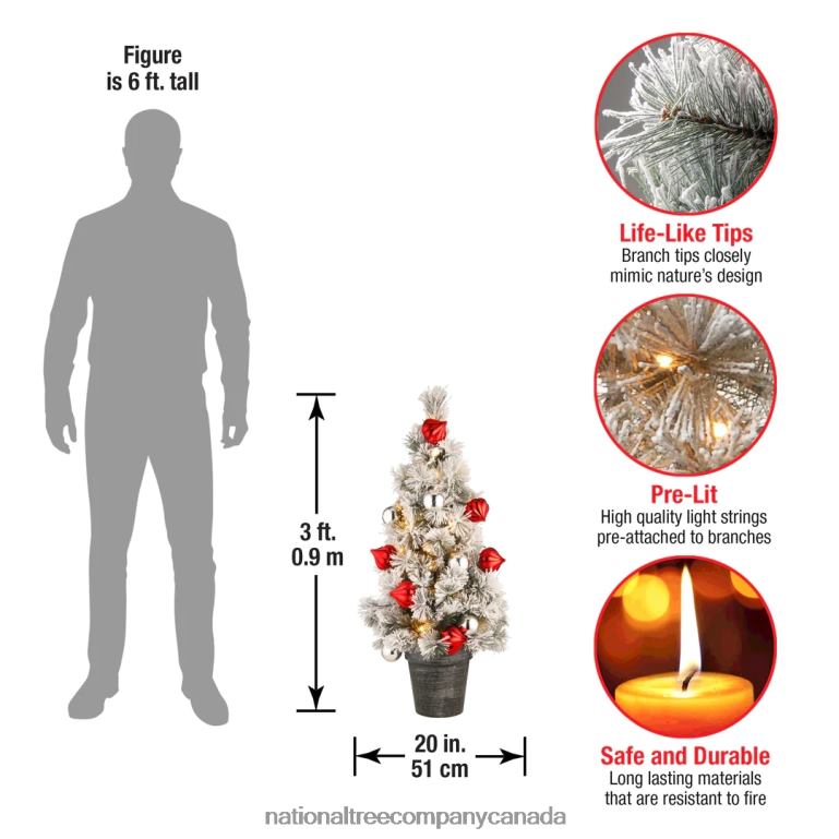 National Tree Company Pre-Lit Artificial Christmas Tree Green Snowy Bristle Pine White LED Lights Decorated with Pine Cones Ball Ornaments Includes Pot Base Battery Operated 3 Feet 68R0888