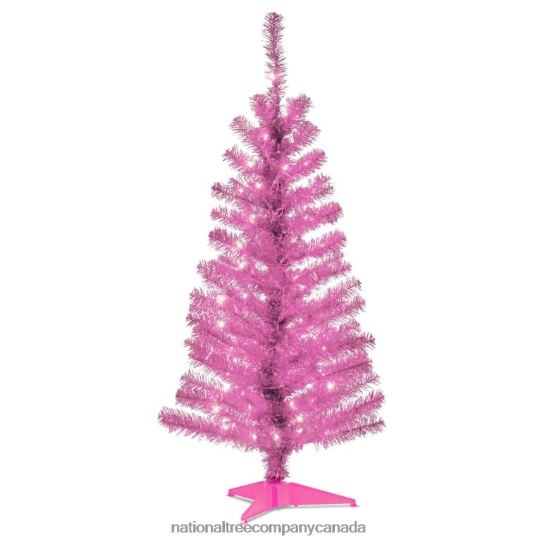 National Tree Company Pre-Lit Artificial Christmas Tree Pink Tinsel White Lights Includes Stand 4 feet 68R0846