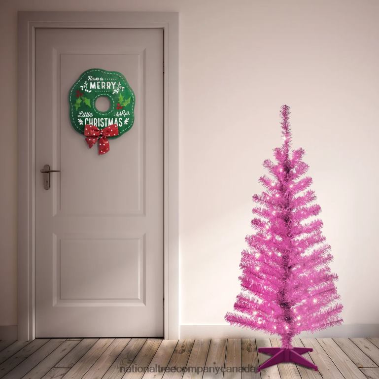 National Tree Company Pre-Lit Artificial Christmas Tree Pink Tinsel White Lights Includes Stand 4 feet 68R0846