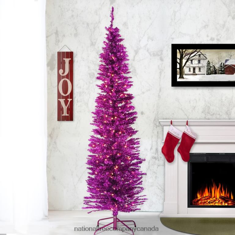 National Tree Company Pre-Lit Artificial Christmas Tree Pink Tinsel White Lights Includes Stand 7 feet 68R08210