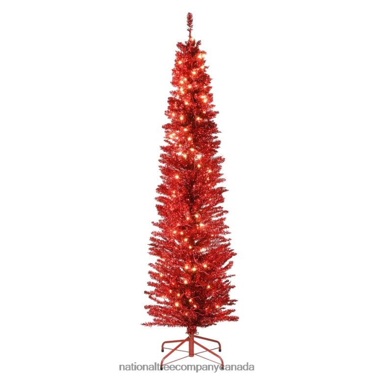 National Tree Company Pre-Lit Artificial Christmas Tree Red Tinsel White Lights Includes Stand 6 feet 68R0863