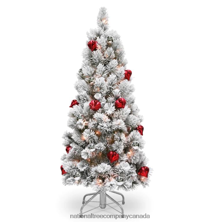National Tree Company Pre-Lit Artificial Christmas Tree Snowy Bristle Pine Green Decorated with Frosted Branches Pine Cones White Lights Includes Stand 45 Feet 68R08176